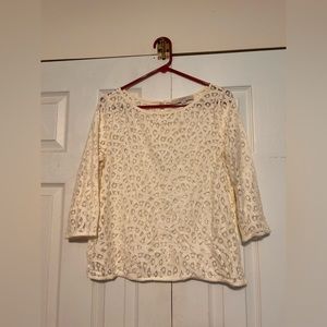 Loft Size Medium Eyelet/Lace Cream Colored Top
